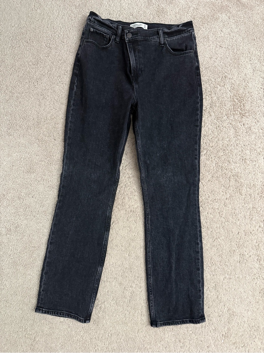 Abercrombie & Fitch Women's Washed Black Straight Leg Jeans
